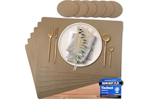 ‎MAHEWA Mahewa® 6er Set Premium Tischset aus Leder-Imitat - Kunstleder Platzset abwaschbar und wasserdicht - Platzdeckchen Telleruntersetzer in Lederoptik Gold/Sand