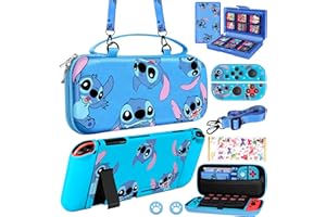 Koecya for Nintendo Switch 9 in 1 Storage Accessories Kit with Travel Carrying Case+Switch Protective Cover+Game Case Holder+Strap+Sticker+2 Joycon Shells+2 Thumb Caps Cute for Boys Kids Girls -Stit