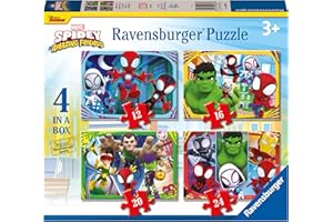 Ravensburger Marvel Spidey & His Amazing Friends Spiderman Jigsaw Puzzles for Kids Age 3 Years Up - 4 in a Box (12, 16, 20, 24 Pieces)