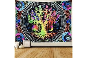 FENDROM Tree of Life Tapestry Trippy Sun and Moon Tapestries Galaxy Stars Space Tapestry Colorful Boho Aesthetic for Bedroom Living Room