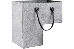 GEKMOR Foldable Felt Stair Basket for 16” Stairs, Large Staircase Baskets With Faux Leather Handles, Stairlift Basket for Wooden Stairs, Storage, Organizer, Home Decor Dark Gray