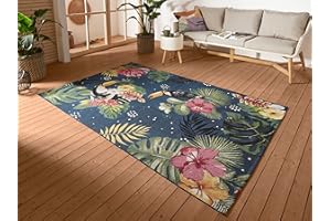 ‎HANSE HOME Hanse Home Tropical Dream In- & Outdoor Teppich – Flachgewebe Tropical Jungel Florales Palmen Design, ÖKO-TEX Wetterfest & UV-beständig für Balkon, Terrasse, Garten – Blau Multifarben, 120x180cm