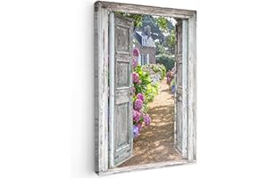 MuchoWow© Cuadros Salon Modernos 20x30 cm Adornos Pared Decorativos Dormitorio Lienzo Pinturas Quadro Decoración Vista por la ventana - Hortensia - Flores