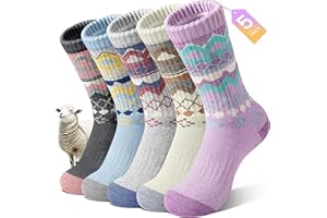 SIMIYA 5 Pairs Merino Wool Socks Womens Thermal Socks Winter Breathable Thick Hiking Walking Sock Cozy Cushion Warm Sock