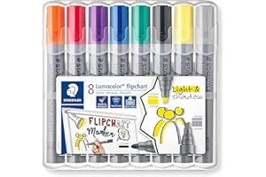 ‎STAEDTLER STAEDTLER Lumocolor, farbintensive, schnelltrocknende, geruchsarme Tinte, schlägt nicht durch Papier durch, 8 flipchart Marker in aufstellbarer STAEDTLER Box, 356 SWP8