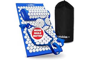Acubliss Acupressure Mat and Pillow Set and Strap — Massage Mat for Neck and Back Pain Relief — Acupuncture Mat and Pillow for Increased Energy & Relaxation — 3-Piece Set, Carry Bag, Deep Blue