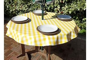 THE TABLECLOTH COMPANY 55" ROUND PVC/VINYL TABLECLOTH - YELLOW GINGHAM WITH PARASOL HOLE