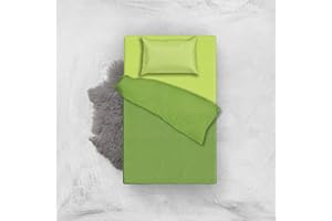 L'ANTICO ARCOLAIO Set Completo Letto Lenzuola Microfibra No Stiro Bicolore Jaquard (Verde C/Verde S, Una Piazza E Mezza)