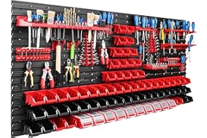 SIMPLETHING Système de rangement mural pour atelier et garage 172 x 78 cm Avec 74 boîtes empilables et supports d’outils Panneau porte-outil perforé ultra solide