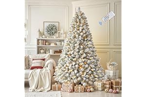 SHareconn 180 cm Arbol de Navidad Nevado Artificial con Luces Led con Control Remoto, 330 Luces Blancas Cálidas & RGB Multicolores y 106 Modos de luz, Soporte de Metal Plegable, Montaje Rápido