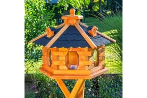 Deko-Shop-Hannusch Vogelhaus wahlweise mit Ständer und Solarbeleuchtung, Verschiedene Größen L - XXL, Futtersilo, wetterfestes Bitumendach (Größe Standard L, schwarz)