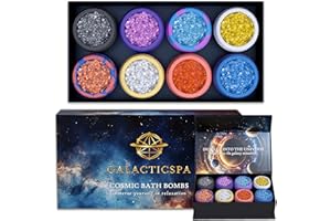 Galacticspa Cosmic Crystal Bath Bombs / 8 x 60g Handmade Bubble Bath Gift Set/Epsom Bath Salt/Vegan & Cruelty-Free/Luxury Spa Gift for Men, Women and Kids
