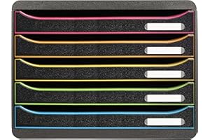 Exacompta - Rif. 308914D - Big-Box Plus Horizon - Scatola di 5 cassetti per documenti A4+ - Dimensioni esterne: profondità 27 x larghezza 35,5 x altezza 27,1 cm - nero/arlecchino/nero