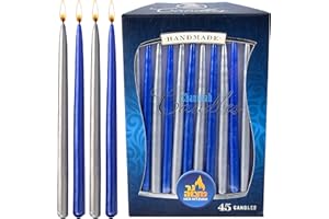 Dripless Chanukah Candles Standard Size - Metallic Blue & Silver Hanukkah Candles Fits Most Menorahs - Premium Quality Wax - 45 Count for All 8 Nights of Hanukkah - by Ner Mitzvah