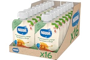 NESTLÉ PAPILLAS Nestlé iogolino Bolsita de puré frutas, variedad Manzana Zanahoria y Mango - Para bebés a partir 6 meses Paquete 16 bolsitasx90g