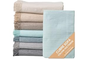 JARAPA HOME MADE WITH LOVE Colcha Multiusos; Plaid sofa, Manta Foulard, Cubre cama, foulard para sofas de Algodón y otras fibras acabado de calidad Fabricado en España. (Verde agua jasp. 09, 180x260cm)