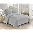 AZORE LINEN Solid Bedspread Quilt Coverlet Bedding Set Embossed with Seamless Daisy Floral Trellis Ornament Pattern - Allison (Silver, King / Cal-King)