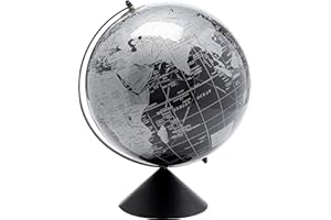 Kare Design Deko Objekt Globe Top, Schwarz/Grau, Deko Objekt, Globus, Edelstahlgestell, handgearbeitet, Durchmesser 30cm, 40x30x30 cm (H/B/T)