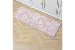 Laura Ashley - Anti-Fatigue Kitchen Mat, Iris Floral Design, Stain, Water & Fade Resistant, Cooking & Standing Relief, Non-Slip Backing, Measures 17.5" x 48", Soft Pink Iris