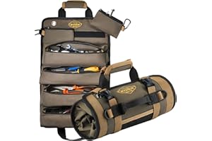 The Ryker Bag Tool Organizers - Small Tool Bag W/Detachable Pouches, Heavy Duty Roll Up Tool Bag Organizer : 6 Tool Pouches - Tool Roll Organizer Gifts for Dad (Khaki+Black)