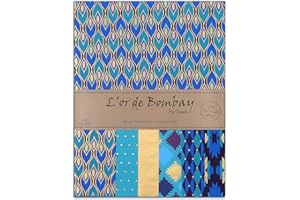 TOGA DRAEGER PARIS 1886 Or de Bombay Set de 6 Feuilles, Papier recyclé, Bleu-Violet, 21x28cm