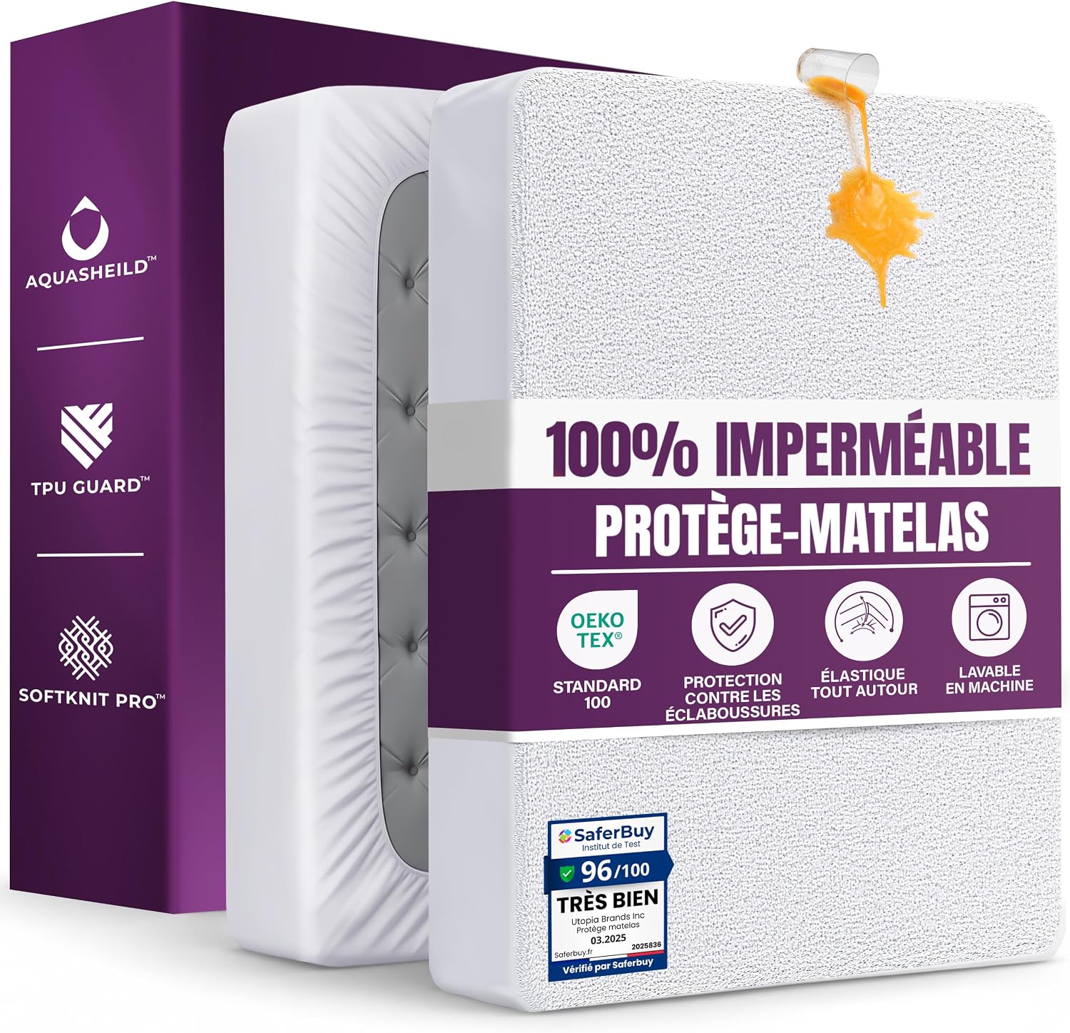 Protege matelas impermeable, 160 x 200 cm, pour matelas de 30 cm d'épaisseur