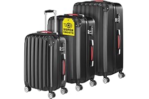 MONZANA® Baseline 3 Piece Travel Suitcase Set | ABS Hard Shell Luggage | 4 Spinner Wheels | Scratch Resistant | Medium Large XL | Lightweight Lockable Cabin Trolley Cases | Black