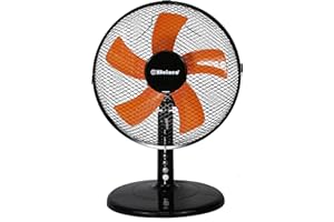 Belaco 12inch Table Fan Desk Fan with 3 Speed Oscillating cooling fan Stand Fan floor fan Low Noise Strong Resistant Base high protective mesh grill home office (Black & Orange)