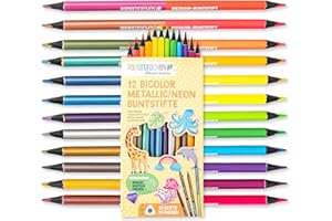 Papierdrachen 12 dwukolorowych kredek – 24 nasycone kolory – zestaw – drewno – trójkątne – odporne na pękanie – szkoła – przedszkole – malarstwo – dzieci – metaliczny neonowy