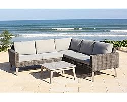 Backyard Furniture Copenhagen 5 Seater Modern Rattan Lounge Set with Granite Table, 228x145x71 cm