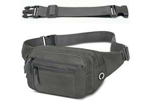 IHIGOGOFA Marsupio per Uomo Donna Sportivo Unisex con Cintura Regolabile Estesa 30 cm e 6 Tasche con Cerniera Marsupi Impermeabile per Outdoor Passeggiate Escursionismo Trekking Ciclismo Viaggio (Grigio scuro)