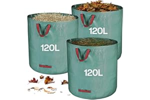 Zanfqvo Sac Jardin Dechets Verts Resistant, 3 x 120 l Sac Vegetaux Jardin avec Poignées, Pliables et Réutilisables, en Polypropylène Extrêmement Robuste (PP)