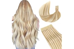 GOO GOO Tape in Hair Extensions Human Hair, 20pcs 50g 16inch, Ash Blonde Mixed Bleach Blonde Real Remy Hair Extensions Seamless Straight Human Hair Extensions