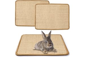 JanYoo 2 Stück Kratzmatte für Kaninchen 40x30cm, wiederverwendbar, Käfigeinlagen Meerschweinchen, Unterlage, Haustierkäfigbettwäsche zum Beißen (Beige)