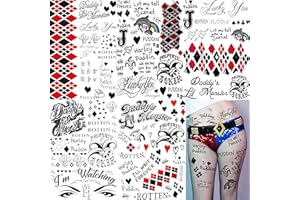 LAROI 5 Blatt 3D HQ Temporäre Tattoos Frauen Männer Klebetattoos Erwachsene, Halloween Schminke Make UP Joker Kostüm Tattoos Zum Aufkleben, Fake Joker Tattoo Aufkleber Haut Clown Festival Accessoires
