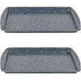 Russell Hobbs COMBO-5445 Baking Tray Set of 2 – 38 cm Non-Stick Flat Sheet for Oven up to 220°C, Swiss Roll/Cookie Trays, Carbon Steel Bakeware, for Biscuits, Chips, Pastries, Nightfall Stone, Blue