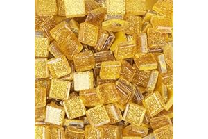 ANKTILY Glasmosaikfliesen Bulk-Quadrat Mosaiksteine Glitzerkristall Glasstücke, Glasfliesen Glassteine für Basteln, Haus Deko 200 g, 1 x 1 cm(Gold)
