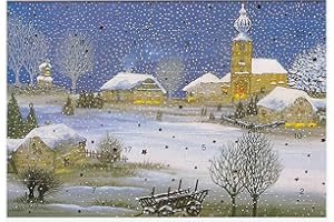 Unbekannt Adventskalenderkarten 5er Set Nostalgie Weihnachtsgrußkarten Goldprägung Kunstkarte Weihnachtsgruß Retro Naiv