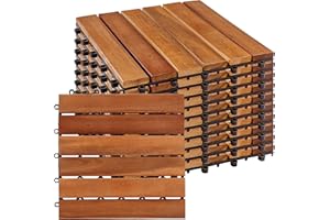 Stilista Piastrelle per Esterno - in Legno di Acacia, 30 x 30 cm, a Incastro, Set a Scelta:1 m² (11 Pezzi)/2 m²/3 m²/5 m²