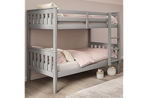 Blisswood Double Bed Bunk Bed, 3ft Wooden Bunk Beds With Ladder Twin Sleeper Kids Bunk Bed, Solid Pine Wood Frame Single Double Bed frame For Kids Children Home (Grey)