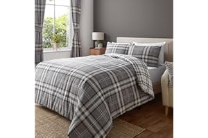 Catherine Lansfield Kelso Check Reversible Double Duvet Cover Set with Pillowcases Charcoal Grey