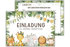 ‎WBDESIGNZ WBdesignz 12x Einladungskarten zum Kindergeburtstag - Dschungel Tiere Einladung zur Geburtstagsfeier Jungen Mädchen - Niedliche Partyeinladung für Kinder (DIN A6)