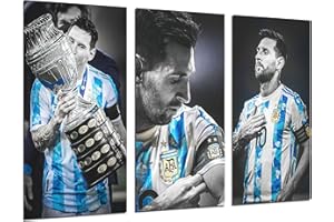 CUADROS CAMARA Cuadros Cámara Zestaw 3 plakatów dekoracyjnych na ścianę, nowoczesny salon, sypialnia, sypialnia, piłka nożna, Messi, Argentyna, (97 x 62 cm)