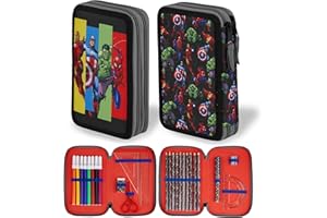 Marvel Spiderman Trousse Scolaire 2 Compartiments ou Trousse 3 Compartiments avec Fournitures Scolaires, Crayon, Kit Papeterie, Avengers Cadeau