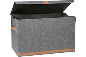 ‎LOVE !T STORE !T LOVE IT STORE IT Premium Aufbewahrungsbox mit Deckel groß - Truhe aus Leinen - Verstärkt mit Holz - Extra stabil - Grau - 62x37,5x39 cm