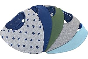 Lilly and Ben® Bavaglini bandana bimbo - super assorbenti e morbidi - per dentizione - doppio strato cotone jersey e pile - foulard triangolo - bottoni regolabili ipoallergenici - 5 pezzi