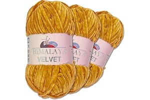 Wohnkult Himalaya - Velvet Dolphin - Lot de 3 pelotes de 100 g de laine - 40 couleurs au choix - Fil chenille à tricoter - Pelucheux et brillant - Accessoire, vêtement et couverture - 90030, Moutarde