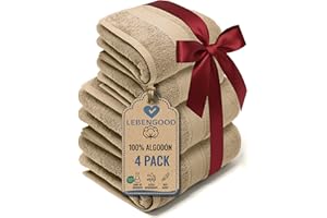 LEBENGOOD Juego de Toallas de Baño y Lavabo 100% Algodón Premium 550gsm | 2 Toallas Lavabo (50x90) y 2 Toallas Ducha (70x130) | Toallas Grandes, Suaves, Absorbentes y (2 50X90 2 70X130 Arena)