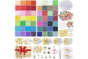 DAHUDTIN 44295pcs 56 Couleurs 2mm Perles de Rocaille,Perles pour Bracelet,Perles pour Bijoux,Kit Bracelet avec 615 Accessoires Perle Lettre pour Collier Boucles d'Oreilles la Décoration de Bricolage
