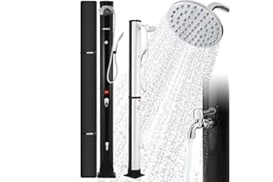 Arebos Solar Shower 40 L with Integrated Thermometer Hand Shower Pivoting Shower Head with Foot Shower and Garden Hose Connection Includes Mounting Material and Cover Black